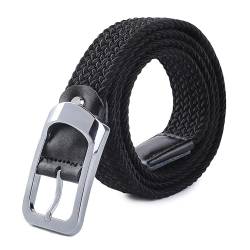 HANCHAO Stretchgürtel Flechtgürtel Elastische Stoffgürtel Geflochtener Unisex Gürtel für Damen und Herren Breit 3.5cm Schwarz 135cm von HANCHAO