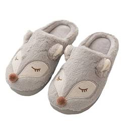 HANDKEI Frauen Hausschuhe Fuchs Cartoon Tier Hausschuhe Memory Foam Hausschuhe rutschfest nach Hause warme Hausschuhe (36/37 EU, hellgrau, numeric_36) von HANDKEI