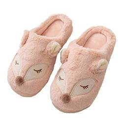 HANDKEI Frauen Hausschuhe Fuchs Cartoon Tier Hausschuhe Memory Foam Hausschuhe rutschfest nach Hause warme Hausschuhe (38/39 EU, Rosa, numeric_38) von HANDKEI