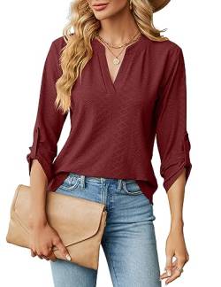 HANERDUN Bluse Damen Langarm V Ausschnitt 3/4 Ärmel Longshirt Oberteile Einfarbig Lässig Frühling Sommer und Herbst Alltagskleidung Bürokleidung von HANERDUN