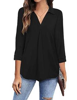 HANERDUN Damen Bluse 3/4 Ärme Langarmshirt Hemden V-Ausschnitt Elegant Casual Shirt Flowy Longshirt Lässige Tops von HANERDUN