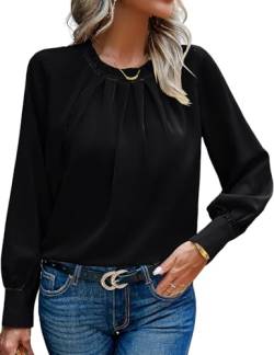 HANERDUN Damen Bluse Chiffon Elegant Blusenshirt Langarm Tunika Falten Stehkragen Tops Casual Oberteile Locker Arbeit Shirts Hemd Streetwear von HANERDUN