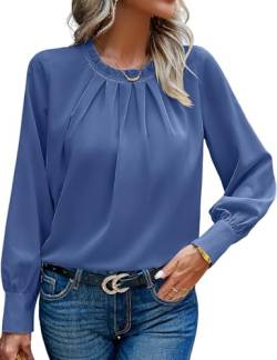 HANERDUN Damen Bluse Chiffon Elegant Blusenshirt Langarm Tunika Falten Stehkragen Tops Casual Oberteile Locker Arbeit Shirts Hemd Streetwear von HANERDUN