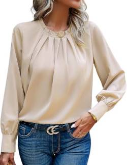 HANERDUN Damen Bluse Chiffon Elegant Blusenshirt Langarm Tunika Falten Stehkragen Tops Casual Oberteile Locker Arbeit Shirts Hemd Streetwear von HANERDUN