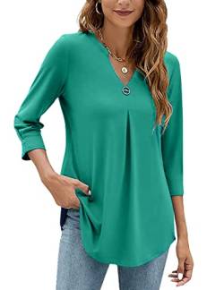 HANERDUN Damen Bluse V-Ausschnitt Elegant 3/4 Ärme Hemden Casual Shirt Flowy Longshirt Lässige Tops Women von HANERDUN