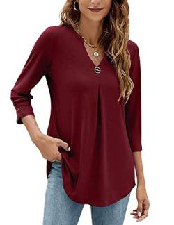 HANERDUN Damen Bluse V-Ausschnitt Elegant 3/4 Ärme Hemden Casual Shirt Flowy Longshirt Lässige Tops Women von HANERDUN