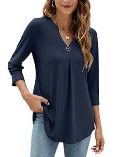 HANERDUN Damen Bluse V-Ausschnitt Elegant 3/4 Ärme Hemden Casual Shirt Flowy Longshirt Lässige Tops Women von HANERDUN