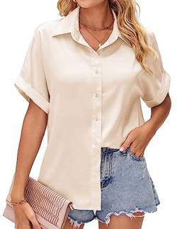 HANERDUN Damen Hemd Freizeit Bluse Kurzarmshirt Elegant Hemdbluse zum Knöpfen V-Ausschnitt Casual Arbeit Shirt von HANERDUN