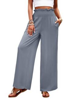 HANERDUN Damen Hosen Casual Leinen Locker Freizeithose Palazzo Hose Weite Leg Hose Sommerhose Hohe Taille mit Taschen von HANERDUN