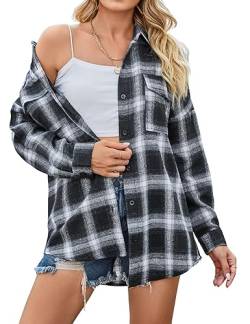 HANERDUN Damen Kariertes Bluse Langarm Flanell Karohemd Casual Button-down Hemdbluse für Frühling und Herbst von HANERDUN