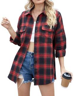 HANERDUN Damen Kariertes Bluse Langarm Flanell Karohemd Casual Button-down Hemdbluse für Frühling und Herbst von HANERDUN