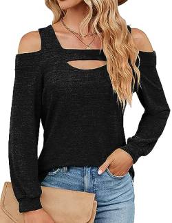 HANERDUN Damen Langarm Oberteil Casual Tops T-Shirt Basic Longshirt Trägerloses Einfarbig Lose Bluse für Herbst und Winter von HANERDUN