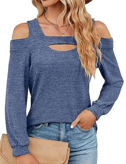 HANERDUN Damen Langarm Oberteil Casual Tops T-Shirt Basic Longshirt Trägerloses Einfarbig Lose Bluse für Herbst und Winter von HANERDUN