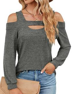 HANERDUN Damen Langarm Oberteil Casual Tops T-Shirt Basic Longshirt Trägerloses Einfarbig Lose Bluse für Herbst und Winter von HANERDUN