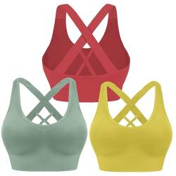 HANERDUN Damen Mittle Halt Sport BH Crossback Push up Yoga Bra Nahtlose Ohne Buegel mit Abnehmbaren Gepolstert für Fitness Lauf Joggen von HANERDUN