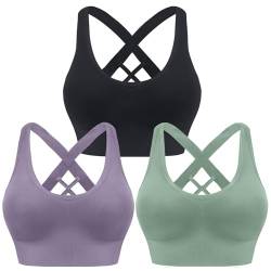 HANERDUN Damen Mittle Halt Sport BH Crossback Push up Yoga Bra Nahtlose Ohne Buegel mit Abnehmbaren Gepolstert für Fitness Lauf Joggen von HANERDUN