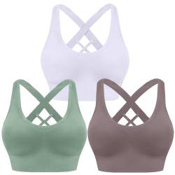 HANERDUN Damen Mittle Halt Sport BH Crossback Push up Yoga Bra Nahtlose Ohne Buegel mit Abnehmbaren Gepolstert für Fitness Lauf Joggen von HANERDUN