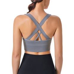 HANERDUN Damen Mittle Halt Sport BH Crossback Push up Yoga Bra Nahtlose Ohne Buegel mit Abnehmbaren Gepolstert für Fitness Lauf Joggen von HANERDUN