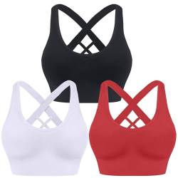 HANERDUN Damen Mittle Halt Sport BH Crossback Push up Yoga Bra Nahtlose Ohne Buegel mit Abnehmbaren Gepolstert für Fitness Lauf Joggen von HANERDUN