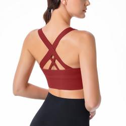 HANERDUN Damen Mittle Halt Sport BH Crossback Push up Yoga Bra Nahtlose Ohne Buegel mit Abnehmbaren Gepolstert für Fitness Lauf Joggen von HANERDUN