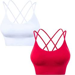 HANERDUN Damen Sport BH Yoga Bra mit Gepolstert Nahtlose Ohne Bügel und gibt Guten Halt Atmungsaktiv Riemchendesign und mittelstarkem für Fitness Lauf Joggen von HANERDUN