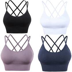 HANERDUN Damen Sport BH Yoga Bra mit Gepolstert Nahtlose Ohne Bügel und gibt Guten Halt Atmungsaktiv Riemchendesign und mittelstarkem für Fitness Lauf Joggen von HANERDUN