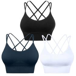 HANERDUN Damen Sport BH Yoga Bra mit Gepolstert Nahtlose Ohne Bügel und gibt Guten Halt Atmungsaktiv Riemchendesign und mittelstarkem für Fitness Lauf Joggen von HANERDUN