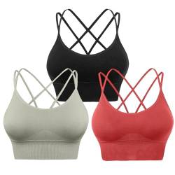 HANERDUN Damen Sport BH Yoga Bra mit Gepolstert Nahtlose Ohne Bügel und gibt Guten Halt Atmungsaktiv Riemchendesign und mittelstarkem für Fitness Lauf Joggen von HANERDUN