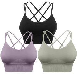 HANERDUN Damen Sport BH Yoga Bra mit Gepolstert Nahtlose Ohne Bügel und gibt Guten Halt Atmungsaktiv Riemchendesign und mittelstarkem für Fitness Lauf Joggen von HANERDUN