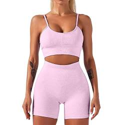 HANERDUN Damen Sportanzüge 2 Stücke Nahtlose Outfit Traingsanzug Jogginganzug Tiefem V und Leggings Bekleidungssets Yoga Outfit Freizeitanzug Sportswear von HANERDUN