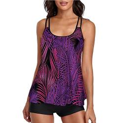 HANERDUN Damen Tankini Badeanzug Zweiteiler Bauchweg Badebekleidung mit Verstellbare Träger Bademode Tank Top mit Padded & Shorts für Urlaub von HANERDUN