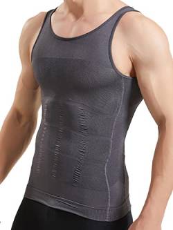 HANERDUN Kompressionsunterwäsche I Herren Tanktop I figurformendes Unterhemd für Männer I Sport Fitnessstudio I T-shirt Bodyshaper Bauchweg, Grau - Medium von HANERDUN