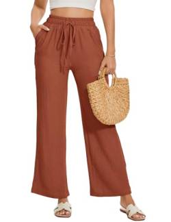 HANERDUN Leinenhose Damen Hosen Casual Locker Freizeithose Stoffhose Bequeme Palazzo Hose Sommerhose Hohe Taille mit Taschen Luftige für Sommer Herbst von HANERDUN