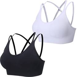 HANERDUN Sport BH Damen Yoga Bra mit Gepolstert Nahtlose Ohne Bügel gibt Guten Halt Spaghettiträger Cross Back mit Verstellschnalle mittelstarkem für Fitness Lauf Joggen von HANERDUN