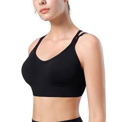 HANERDUN Sport BH Damen Yoga Bra mit Gepolstert Nahtlose Ohne Bügel gibt Guten Halt Spaghettiträger Cross Back mit Verstellschnalle mittelstarkem für Fitness Lauf Joggen von HANERDUN