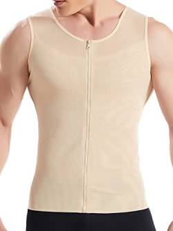 Hanerdun Herren ärmelloses Tank Top Mit Reißverschluss Körperformung Abnehmen Taille Fett Kompressions unterwäsche, Gr.L - Beige von HANERDUN