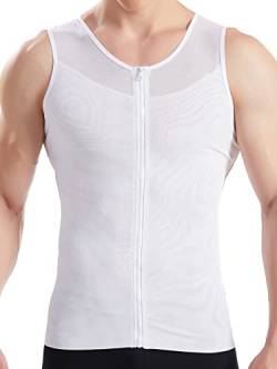 Hanerdun Herren ärmelloses Tank Top Mit Reißverschluss Körperformung Abnehmen Taille Fett Kompressions unterwäsche, Gr.L - Weiß von HANERDUN