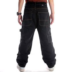 HANFBIO Street Dance Wide Legs Baggy Jeans Herren Mode Stickerei Schwarz Lose Board Denim Pants Male Rap Hip Hop Jeans Plus Size von HANFBIO