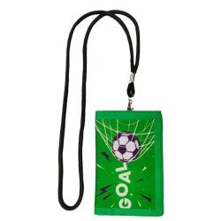 HANGSU Fußball Motiv Brustbeutel, Kinder Geldbörse mit Reißverschluss Münzfach und Kartenhalter Reisebrieftasche für Junge, grün, 12*8*1cm von HANGSU