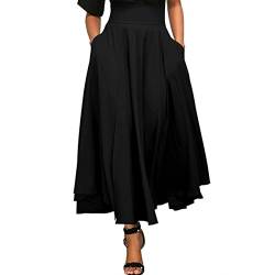 HANMAX Damen Hoch Taille Faltenrock Business Dress Skirt Lang Skaterrock Abendkleid mit Schleife Unterrock von HANMAX
