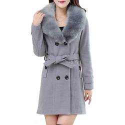 HANMAX Damen Mantel Elegant Trenchcoat Wintermantel Warm Gefüttert Revers Lange Ärmel Wollmantel Übergangsmantel Zweireihig Herbst Winter von HANMAX