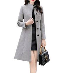 HANMAX Damen Mantel Zweireiher Revers Langarm Lange Wolle Coat Winterjacke von HANMAX