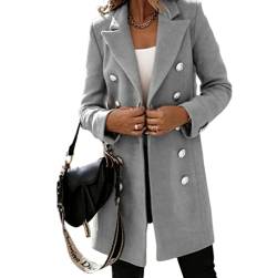 HANMAX Damen Mantel Zweireiher Revers Langarm Lange Wolle Coat Winterjacke von HANMAX