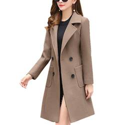 HANMAX Damen Mantel Zweireiher Revers Langarm Lange Wolle Coat Winterjacke von HANMAX