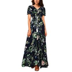 HANMAX Damen Urlaub Strandkleid Sommerkleid Boho Blumenmuster Maxikleid Abendkleid Cocktailkleid Partykleid von HANMAX