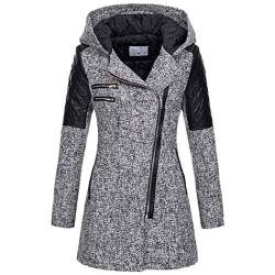 HANMAX Damen Wollmantel Trenchcoat mit Reißverschluss Lange Übergangsmantel (L, Hellgrau) von HANMAX