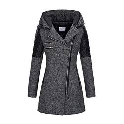 HANMAX Damen Wollmantel Trenchcoat mit Reißverschluss Lange Übergangsmantel von HANMAX