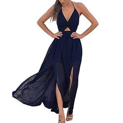 HANMAX Sommerkleid Damen Lang Maxikleider mit Schlitz Strandkleid Sexy Kleid Party Kleider V-Ausschnitt Träger Kleider von HANMAX