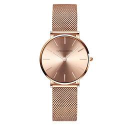 HANNAH MARTIN Damen Uhren Analog Quarz Edelstahl Armband Wasserdicht Mesh Ultradünne (Roségold) von HANNAH MARTIN