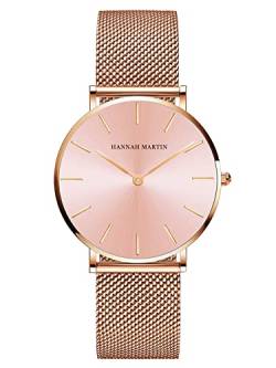 HANNAH MARTIN Damen Uhren Analog Quarz Edelstahl Wasserdicht Mesh Ultradünne von HANNAH MARTIN